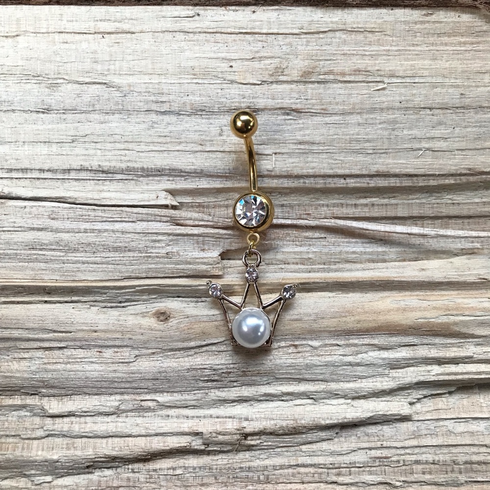 Gold Princess Crown Belly Button Ring